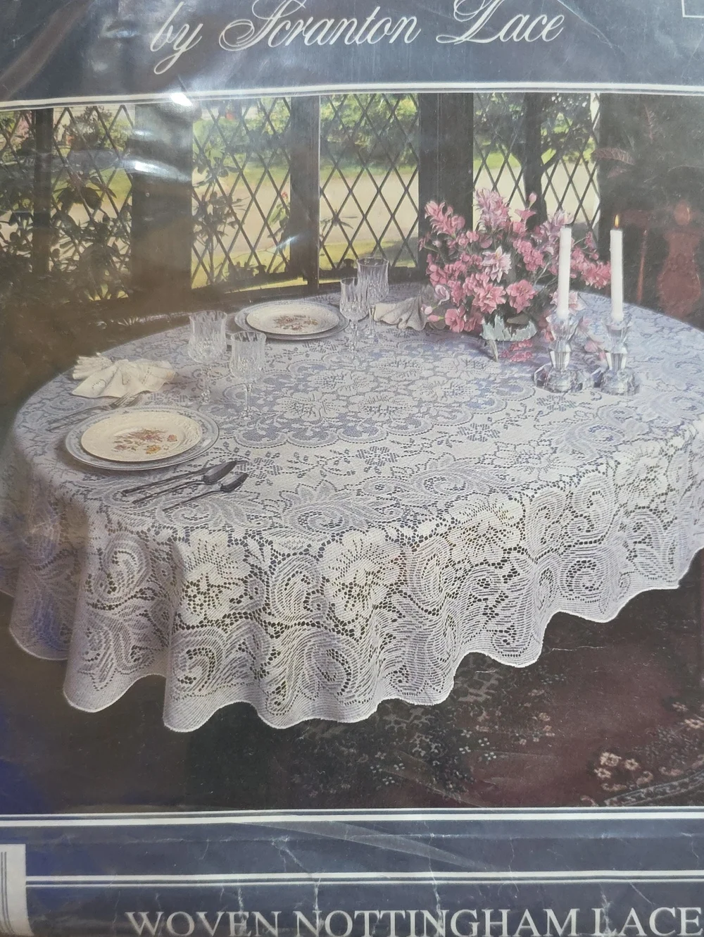 Scranton Lace NOS Festive Nottingham Lace Table Cover 54x70 Rectangle White